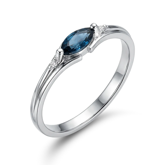 Auksinis žiedas su safyru ir briliantais 0,34 ct, 16 dydis