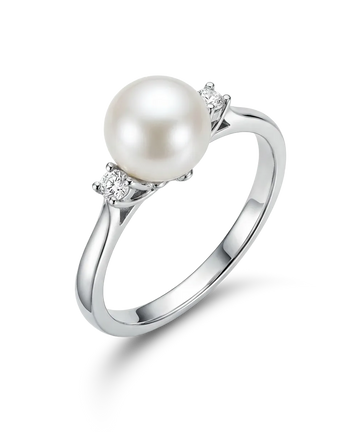 Auksinis žiedas su perlu ir briliantais 0,116 ct, 19 dydis