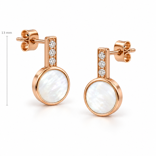 Auksiniai auskarai vinukai su perlamutru ir cirkoniais – 13 mm