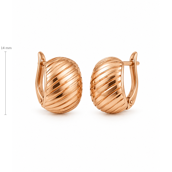 Auksiniai auskarai su įstrižu raštu – aukštis 14 mm