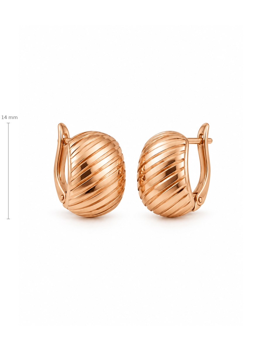 Auksiniai auskarai su įstrižu raštu – aukštis 14 mm