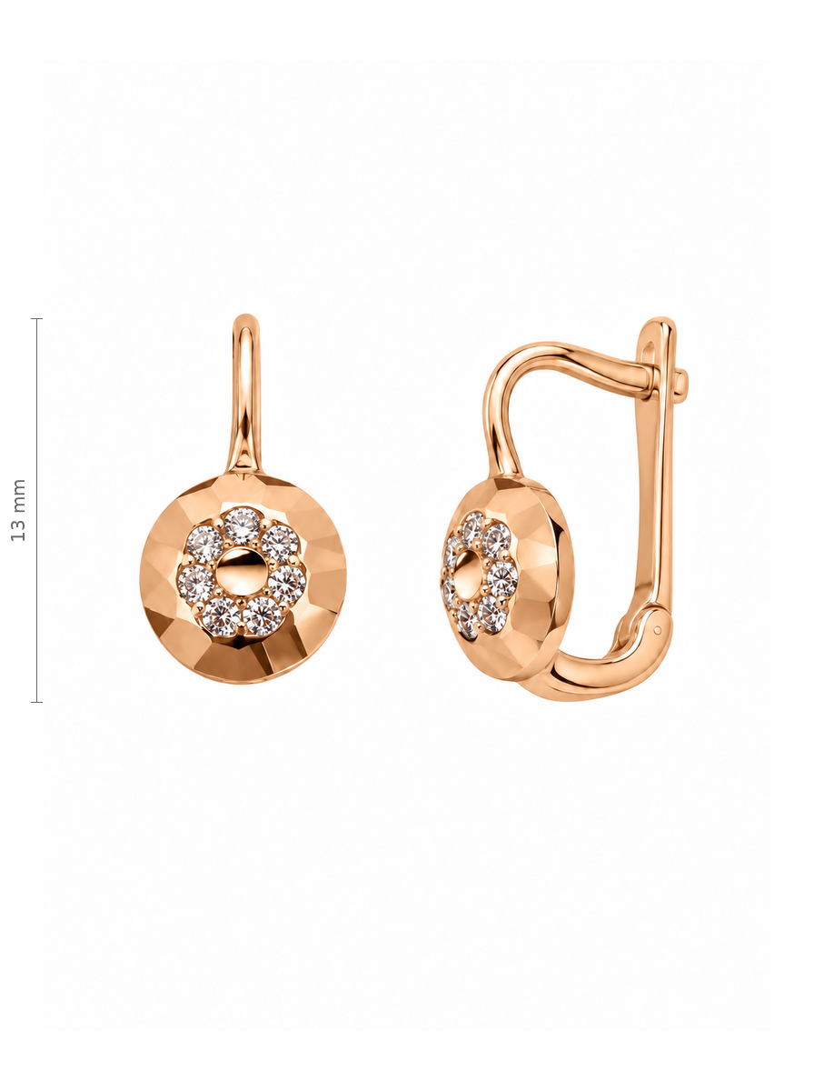 Auksiniai auskarai su cirkoniais aukso apvade – 13 mm