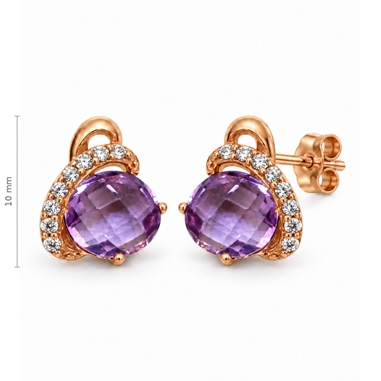 Auksiniai auskarai vinukai su violetiniais cirkoniais – 10 mm