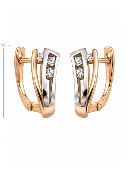 Auksiniai pailgi auskarai su cirkonių eile – 13 mm