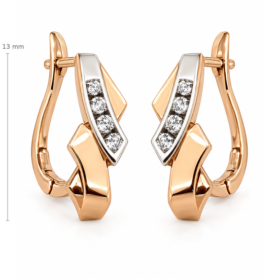 Auksiniai geometriniai auskarai su cirkoniais – 13 mm