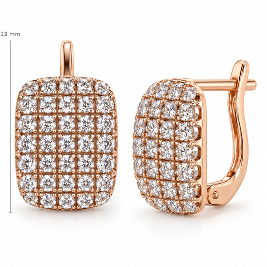 Auksiniai stačiakampiai auskarai su cirkoniais – 13 mm