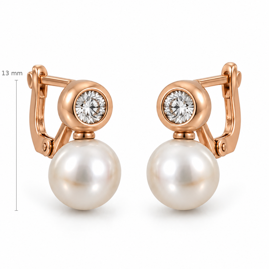 Auksiniai kabantys auskarai su perlais ir cirkoniais – 13 mm