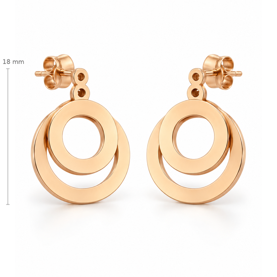Auksiniai auskarai vinukai su dvigubais apskritimais – 18 mm