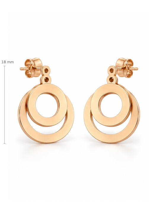 Auksiniai auskarai vinukai su dvigubais apskritimais – 18 mm