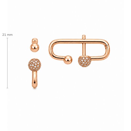 Auksiniai pailgi auskarai lankeliai su rutuliukais ir cirkoniais – 21 mm