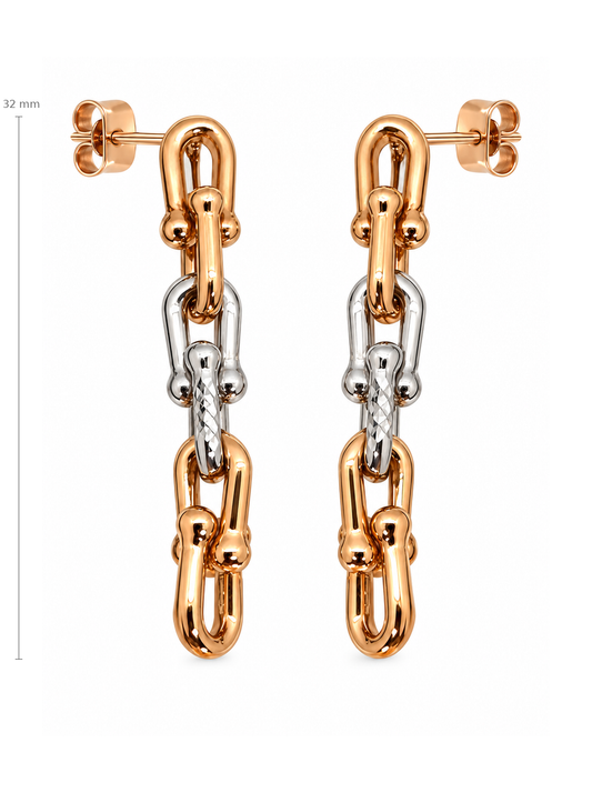 Dvispalviai auksiniai auskarai grandinėlės – 32 mm