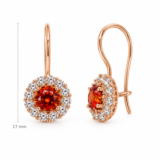 Auksiniai auskarai su oranžiniais cirkoniais – dydis 17 mm