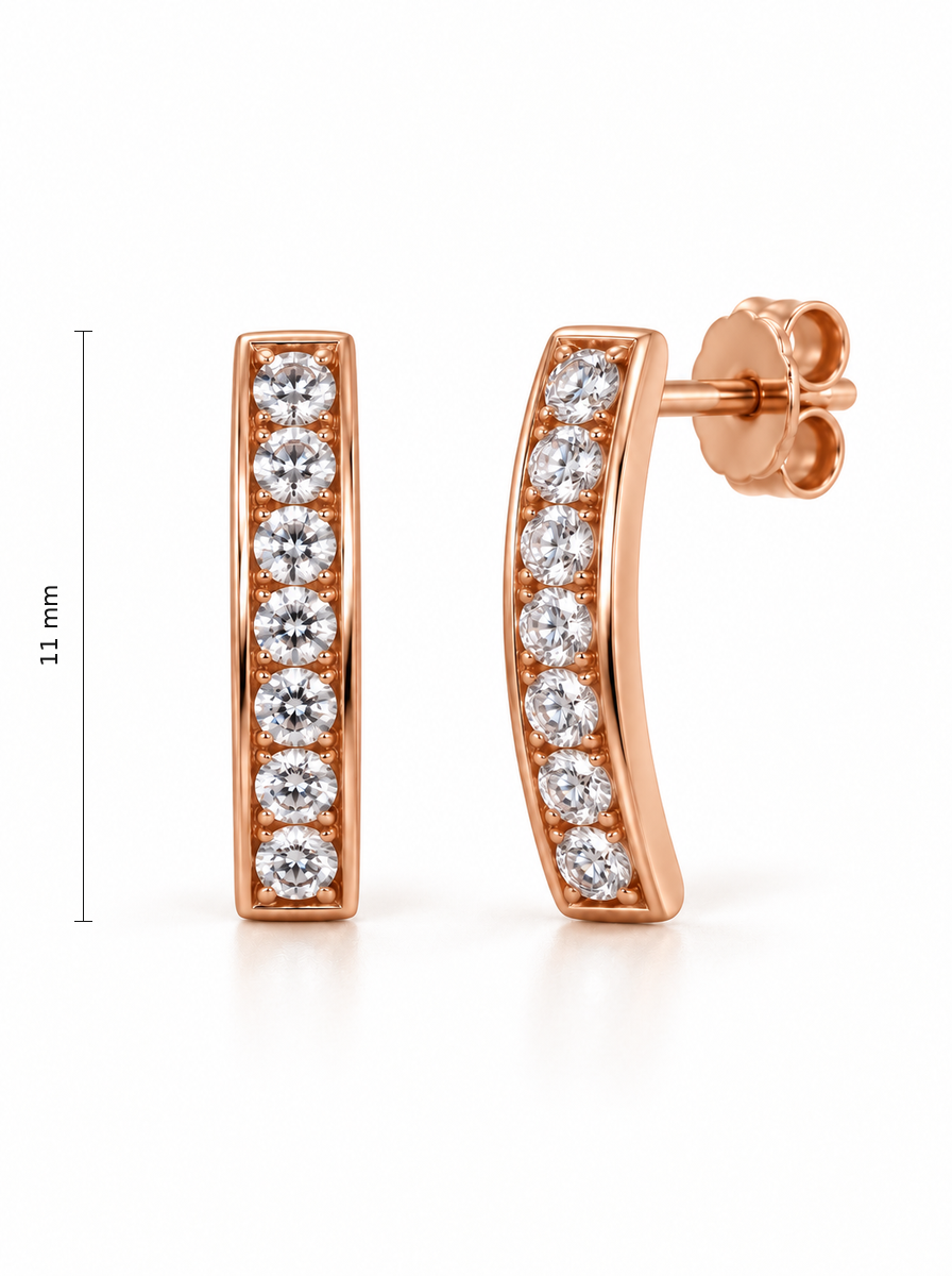 Auksiniai auskarai juostelės su cirkoniais – 11 mm aukštis