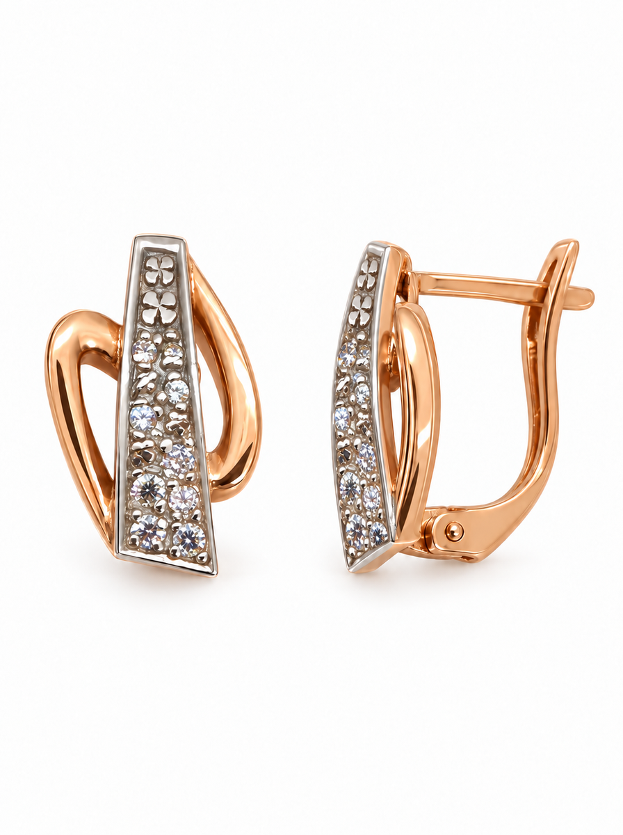 Auksiniai auskarai su stačiakampe cirkonių plokštele
