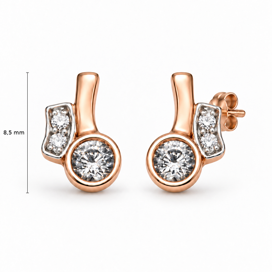 Auksiniai auskarai vinukai su apvaliais cirkoniais ir geometriniu motyvu – 8.5 mm aukštis