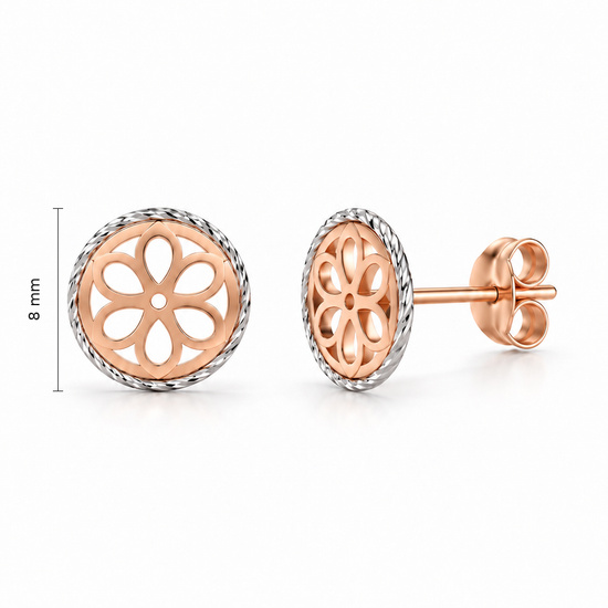 Auksiniai ažūriniai auskarai – gėlės motyvo vinukai – 8.0 mm aukštis