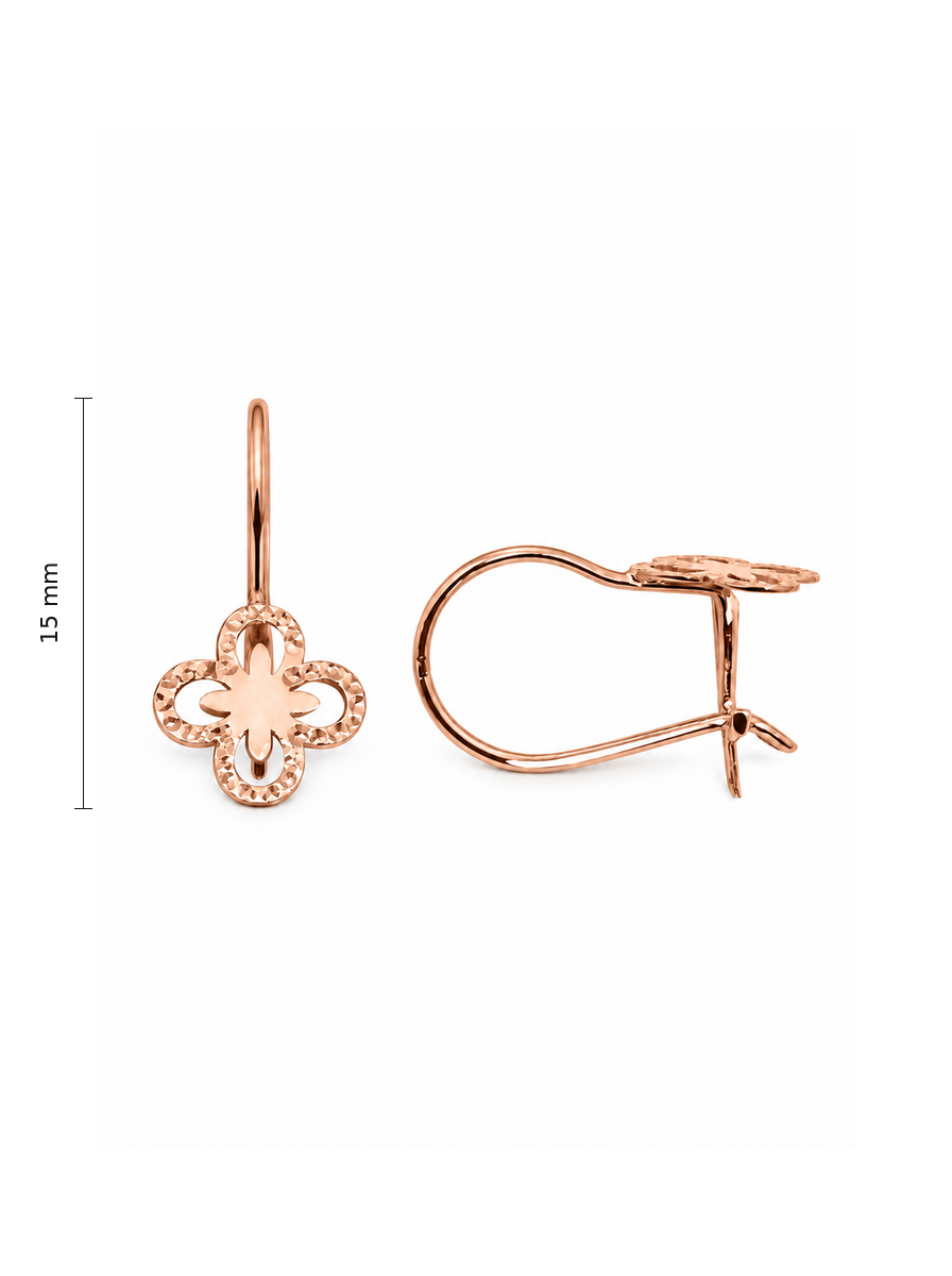 Auksiniai kabantys auskarai keturlapiai – 15 mm aukštis