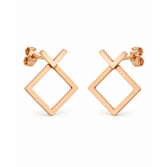 Auksiniai rombo formos auskarai vinukai