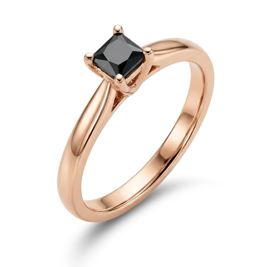 Rožinio aukso žiedas su 0.5 ct juodu briliantu