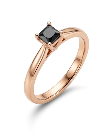 Rožinio aukso žiedas su 0.5 ct juodu briliantu