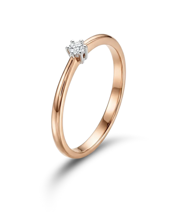 Кольцо из красного золота с круглым бриллиантом 0,05 ct.