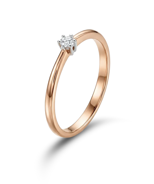 Кольцо из красного золота с круглым бриллиантом 0,05 ct.